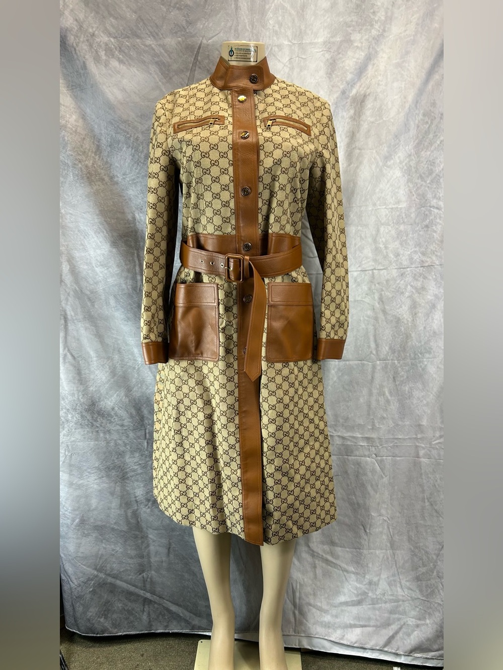 GUCCI GG-Canvas Leather-Trim Trench Coat